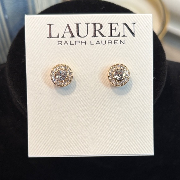 Ralph Lauren Halo Gold Tone CZ Stud Earrings - Picture 2 of 6